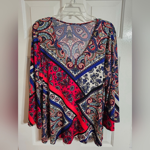 Jules & Leopold Boho Paisley Tunic Top Bell Sleeve Red Blue Large Boho Cottage - Picture 2 of 7